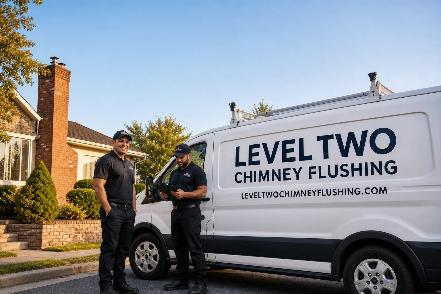 Emberly Chimney Cleaners Flushing chimney cleaning service vehicle and crew in Flushing, NY